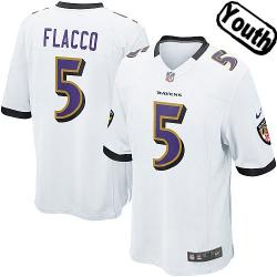 [NEW,Sewn-on]Joe Flacco Youth Football Jersey - Baltimore #5 FLACCO Jersey (White) For Youth/Kid