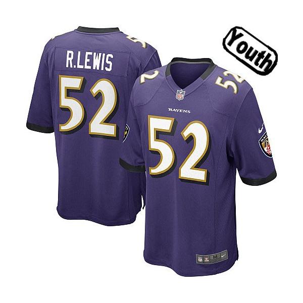 [NEW,Sewn-on]Ray Lewis Youth Football Jersey - Baltimore #52 LEWIS Jersey (Purple) For Youth/Kid