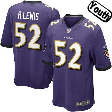 [NEW,Sewn-on]Ray Lewis Youth Football Jersey - Baltimore #52 LEWIS Jersey (Purple) For Youth/Kid