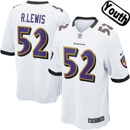 [NEW,Sewn-on]Ray Lewis Youth Football Jersey - Baltimore #52 LEWIS Jersey (White) For Youth/Kid