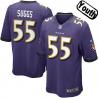 [NEW,Sewn-on]Terrell Suggs Youth Football Jersey - Baltimore #55 SUGGS Jersey (Purple) For Youth/Kid