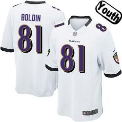 [NEW,Sewn-on]Anquan Boldin Youth Football Jersey - Baltimore #81 BOLDIN Jersey (White) For Youth/Kid