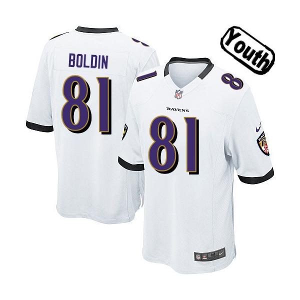 [NEW,Sewn-on]Anquan Boldin Youth Football Jersey - Baltimore #81 BOLDIN Jersey (White) For Youth/Kid