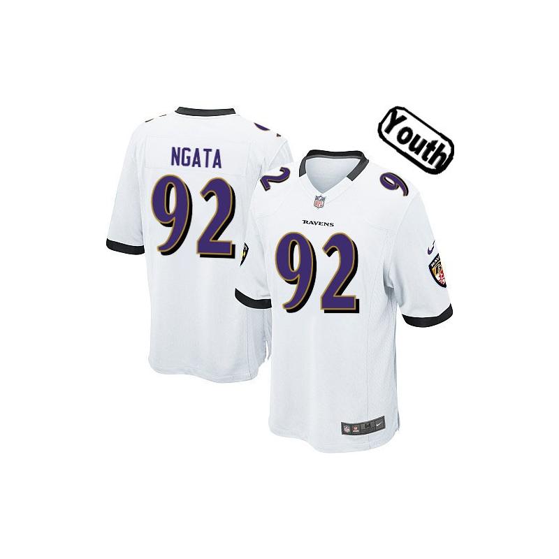 [NEW,Sewn-on]Haloti Ngata Youth Football Jersey - Baltimore #92 NGATA Jersey (White) For Youth/Kid