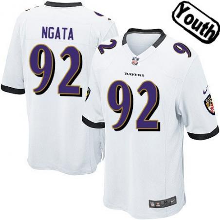 [NEW,Sewn-on]Haloti Ngata Youth Football Jersey - Baltimore #92 NGATA Jersey (White) For Youth/Kid