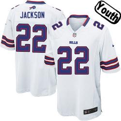 [NEW,Sewn-on]Fred Jackson Youth Football Jersey - Buffalo #22 JACKSON Jersey (White) For Youth/Kid