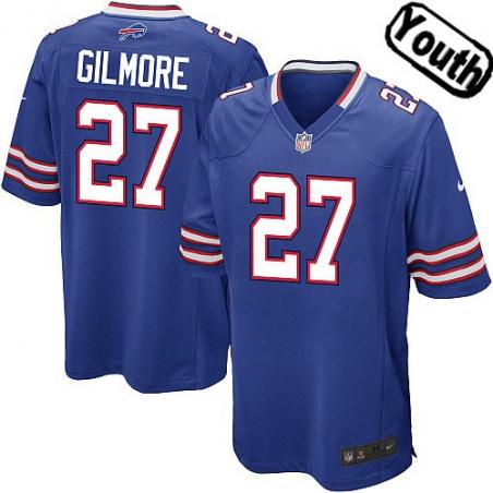 [NEW,Sewn-on]Stephon Gilmore Youth Football Jersey - Buffalo #27 GILMORE Jersey (Blue) For Youth/Kid