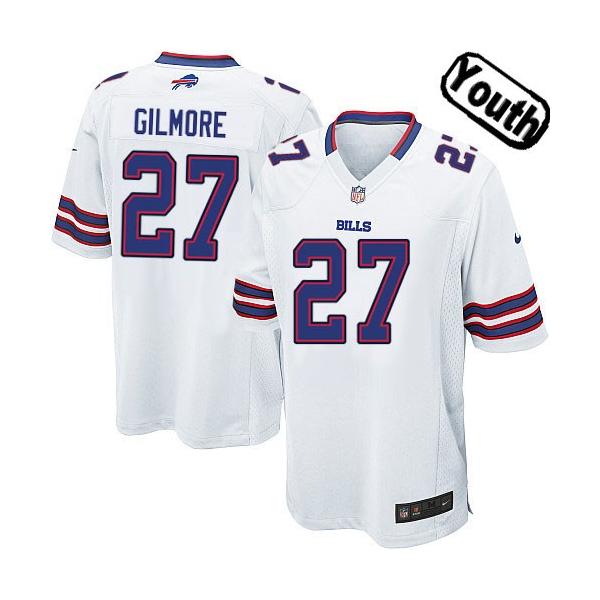 [NEW,Sewn-on]Stephon Gilmore Youth Football Jersey - Buffalo #27 GILMORE Jersey (White) For Youth/Kid