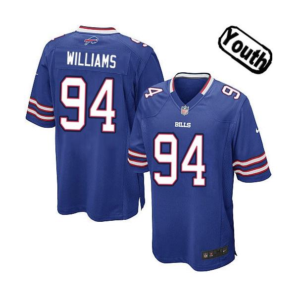 [NEW,Sewn-on]Mario Williams Youth Football Jersey - Buffalo #94 WILLIAMS Jersey (Blue) For Youth/Kid