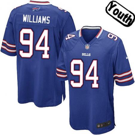 [NEW,Sewn-on]Mario Williams Youth Football Jersey - Buffalo #94 WILLIAMS Jersey (Blue) For Youth/Kid