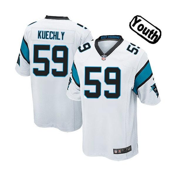 [NEW,Sewn-on]Luke Kuechly Youth Football Jersey - Carolina #59 KUECHLY Jersey (White) For Youth/Kid