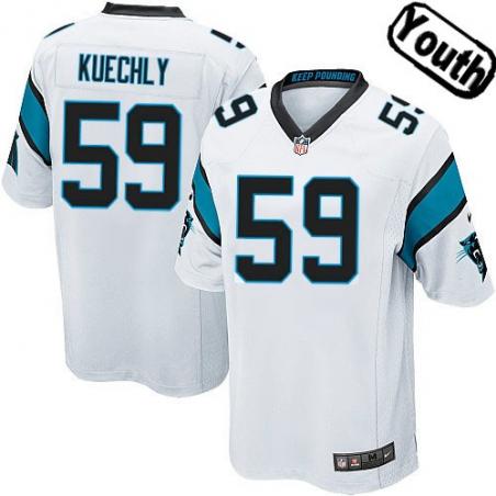 [NEW,Sewn-on]Luke Kuechly Youth Football Jersey - Carolina #59 KUECHLY Jersey (White) For Youth/Kid