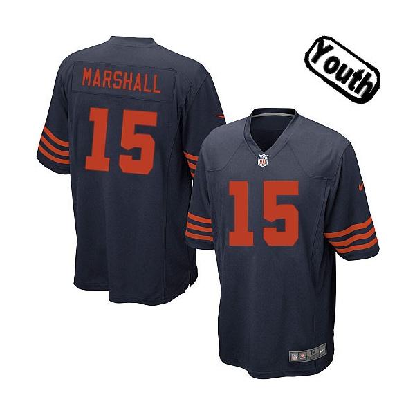 [NEW,Sewn-on]Brandon Marshall Youth Football Jersey - Chicago #15 MARSHALL Jersey (Blue Yellow Number) For Youth/Kid