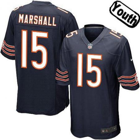 [NEW,Sewn-on]Brandon Marshall Youth Football Jersey - Chicago #15 MARSHALL Jersey (Blue) For Youth/Kid