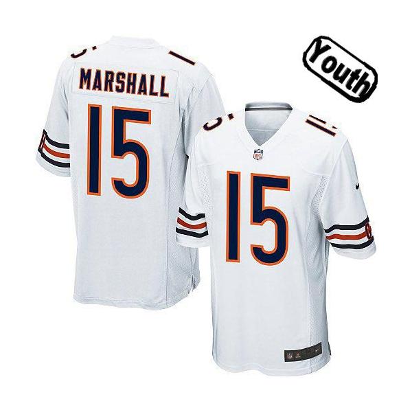 [NEW,Sewn-on]Brandon Marshall Youth Football Jersey - Chicago #15 MARSHALL Jersey (White) For Youth/Kid