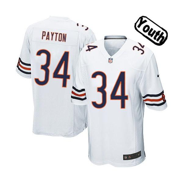 [NEW,Sewn-on]Walter Payton Youth Football Jersey - Chicago #34 PAYTON Jersey (White) For Youth/Kid