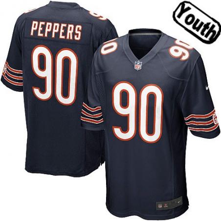 [NEW,Sewn-on]Julius Peppers Youth Football Jersey - Chicago #90 PEPPERS Jersey (Blue) For Youth/Kid