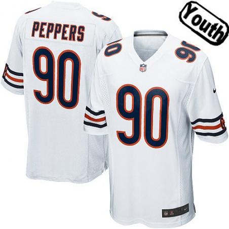 [NEW,Sewn-on]Julius Peppers Youth Football Jersey - Chicago #90 PEPPERS Jersey (White) For Youth/Kid