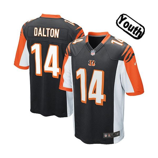 [NEW,Sewn-on]Andy Dalton Youth Football Jersey - Cincinnati #14 DALTON Jersey (Black) For Youth/Kid