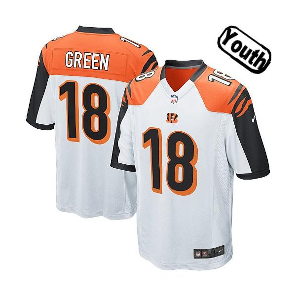 [NEW,Sewn-on]A.J. Green Youth Football Jersey - Cincinnati #18 GREEN Jersey (White) For Youth/Kid