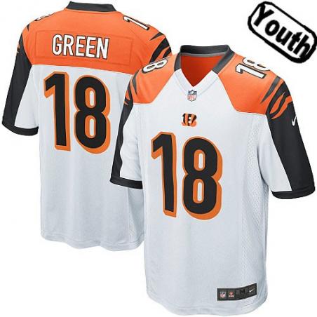 [NEW,Sewn-on]A.J. Green Youth Football Jersey - Cincinnati #18 GREEN Jersey (White) For Youth/Kid