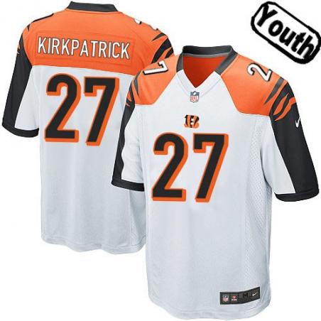 [NEW,Sewn-on]Dre Kirkpatrick Youth Football Jersey - Cincinnati #27 KIRKPATRICK Jersey (White) For Youth/Kid