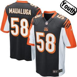 [NEW,Sewn-on]Rey Maualuga Youth Football Jersey - Cincinnati #58 MAUALUGA Jersey (Black) For Youth/Kid