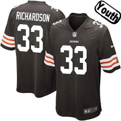 [NEW,Sewn-on]Trent Richardson Youth Football Jersey - Cleveland #33 RICHARDSON Jersey (Brown) For Youth/Kid