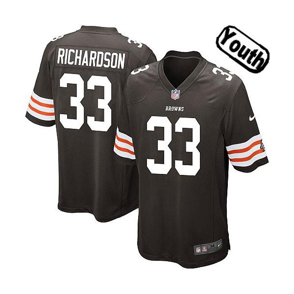 [NEW,Sewn-on]Trent Richardson Youth Football Jersey - Cleveland #33 RICHARDSON Jersey (Brown) For Youth/Kid