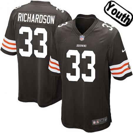 [NEW,Sewn-on]Trent Richardson Youth Football Jersey - Cleveland #33 RICHARDSON Jersey (Brown) For Youth/Kid