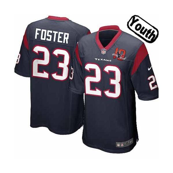 [NEW,Sewn-on]Arian Foster Youth Football Jersey - Houston #23 FOSTER Jersey (Blue 10 Anniversary) For Youth/Kid