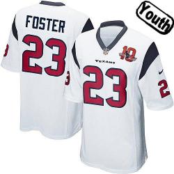 [NEW,Sewn-on]Arian Foster Youth Football Jersey - Houston #23 FOSTER Jersey (White 10 Anniversary) For Youth/Kid