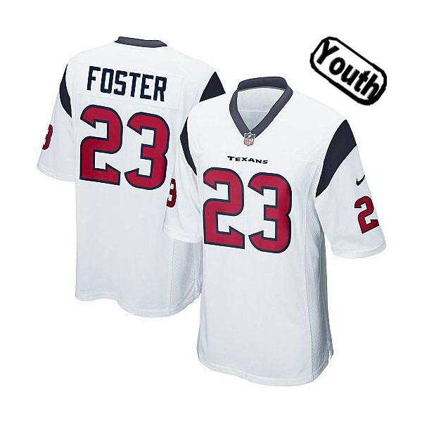 [NEW,Sewn-on]Arian Foster Youth Football Jersey - Houston #23 FOSTER Jersey (White) For Youth/Kid