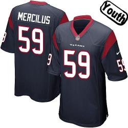 [NEW,Sewn-on]Whitney Mercilus Youth Football Jersey - Houston #59 MERCILUS Jersey (Blue) For Youth/Kid