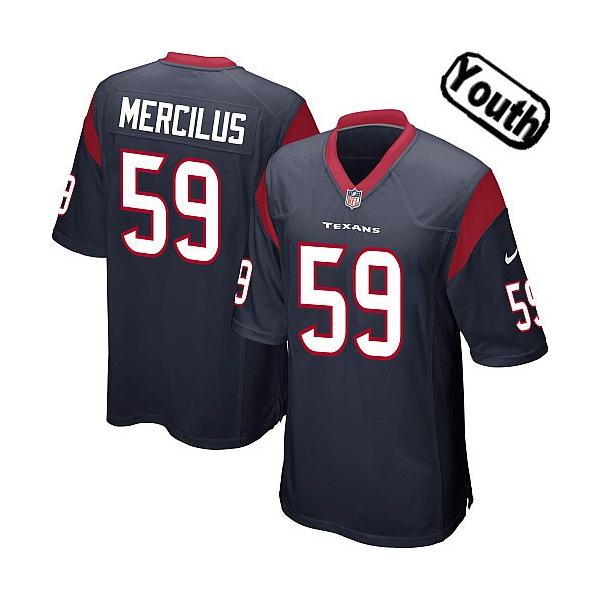 [NEW,Sewn-on]Whitney Mercilus Youth Football Jersey - Houston #59 MERCILUS Jersey (Blue) For Youth/Kid