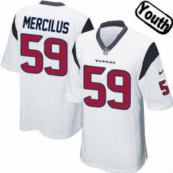 [NEW,Sewn-on]Whitney Mercilus Youth Football Jersey - Houston #59 MERCILUS Jersey (White) For Youth/Kid