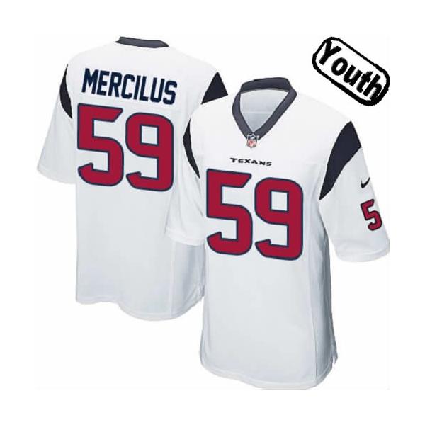 [NEW,Sewn-on]Whitney Mercilus Youth Football Jersey - Houston #59 MERCILUS Jersey (White) For Youth/Kid