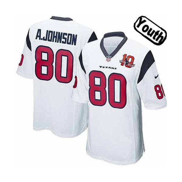 [NEW,Sewn-on]Andre Johnson Youth Football Jersey - Houston #80 JOHNSON Jersey (White 10 Anniversary) For Youth/Kid