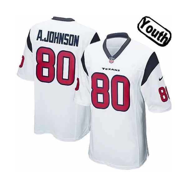 [NEW,Sewn-on]Andre Johnson Youth Football Jersey - Houston #80 JOHNSON Jersey (White) For Youth/Kid