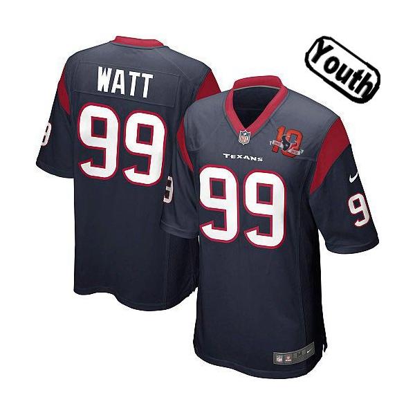 [NEW,Sewn-on]J.J. Watt Youth Football Jersey - Houston #99 WATT Jersey (Blue 10 Anniversary) For Youth/Kid