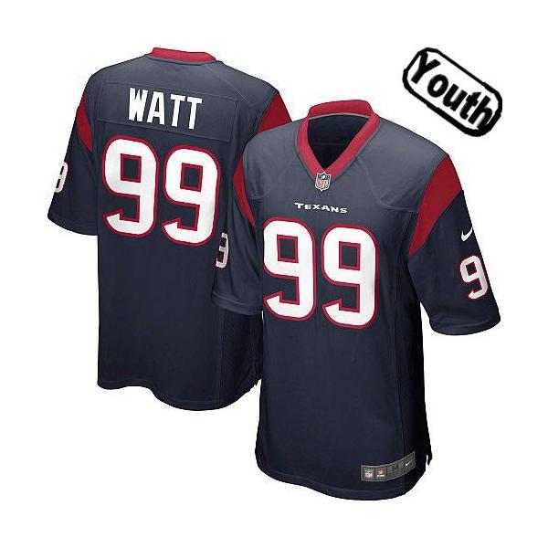 [NEW,Sewn-on]J.J. Watt Youth Football Jersey - Houston #99 WATT Jersey (Blue) For Youth/Kid