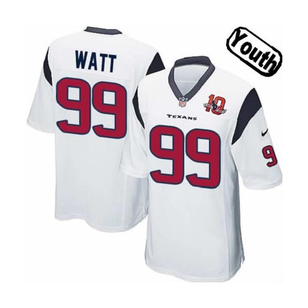 [NEW,Sewn-on]J.J. Watt Youth Football Jersey - Houston #99 WATT Jersey (White 10 Anniversary) For Youth/Kid