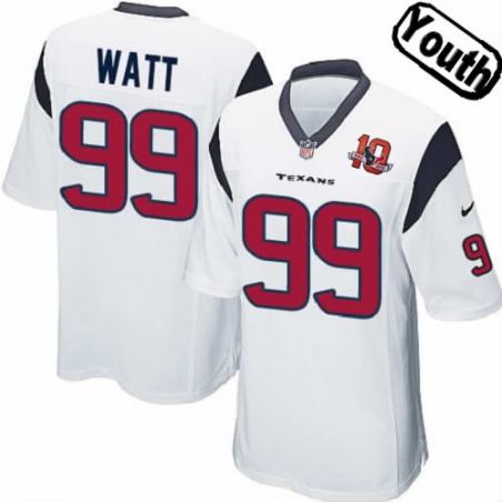 [NEW,Sewn-on]J.J. Watt Youth Football Jersey - Houston #99 WATT Jersey (White 10 Anniversary) For Youth/Kid