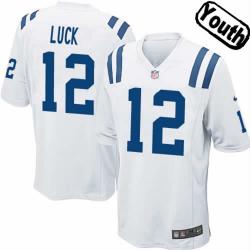 [NEW,Sewn-on]Andrew Luck Youth Football Jersey - Indianapolis #12 LUCK Jersey (White) For Youth/Kid