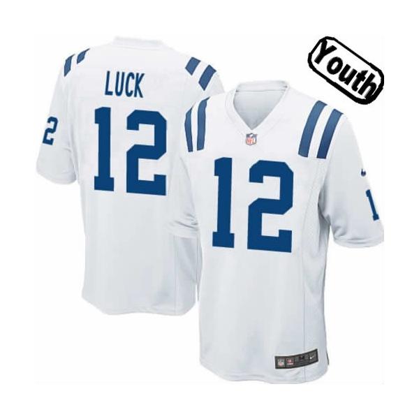 [NEW,Sewn-on]Andrew Luck Youth Football Jersey - Indianapolis #12 LUCK Jersey (White) For Youth/Kid