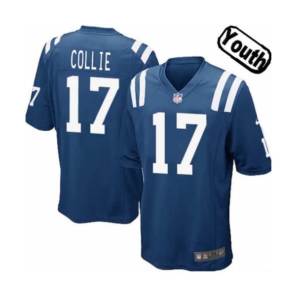 [NEW,Sewn-on]Austin Collie Youth Football Jersey - Indianapolis #17 COLLIE Jersey (Blue) For Youth/Kid