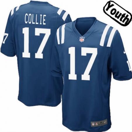 [NEW,Sewn-on]Austin Collie Youth Football Jersey - Indianapolis #17 COLLIE Jersey (Blue) For Youth/Kid