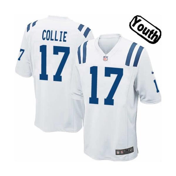 [NEW,Sewn-on]Austin Collie Youth Football Jersey - Indianapolis #17 COLLIE Jersey (White) For Youth/Kid