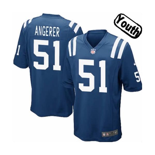 [NEW,Sewn-on]Pat Angerer Youth Football Jersey - Indianapolis #51 ANGERER Jersey (Blue) For Youth/Kid