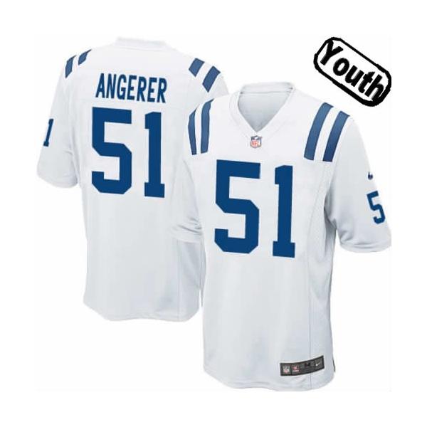 [NEW,Sewn-on]Pat Angerer Youth Football Jersey - Indianapolis #51 ANGERER Jersey (White) For Youth/Kid